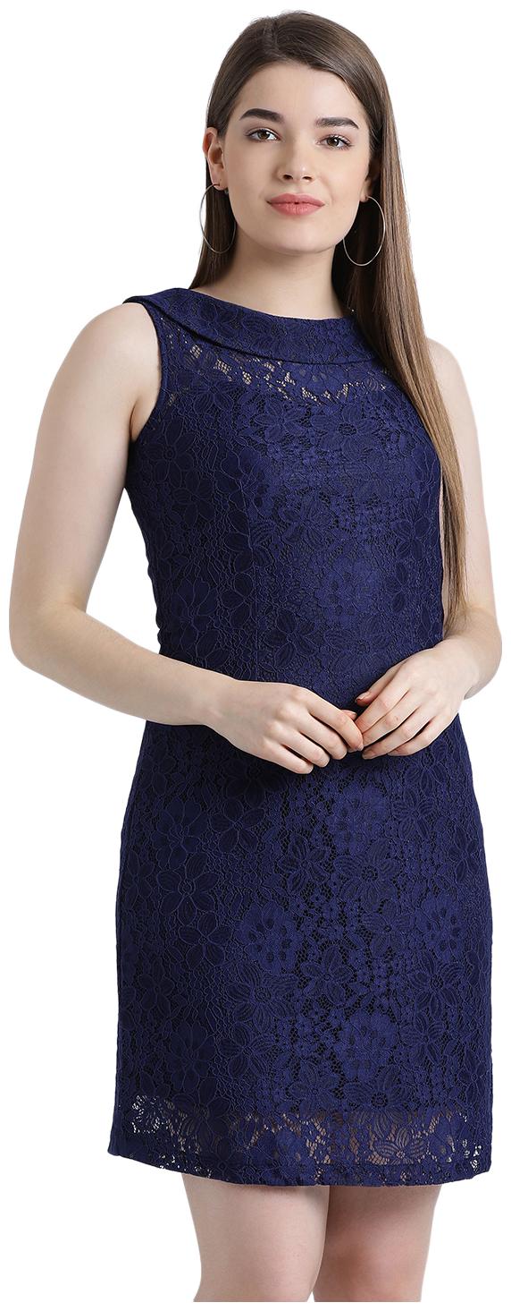 

Zink London Blue Self design A-line dress