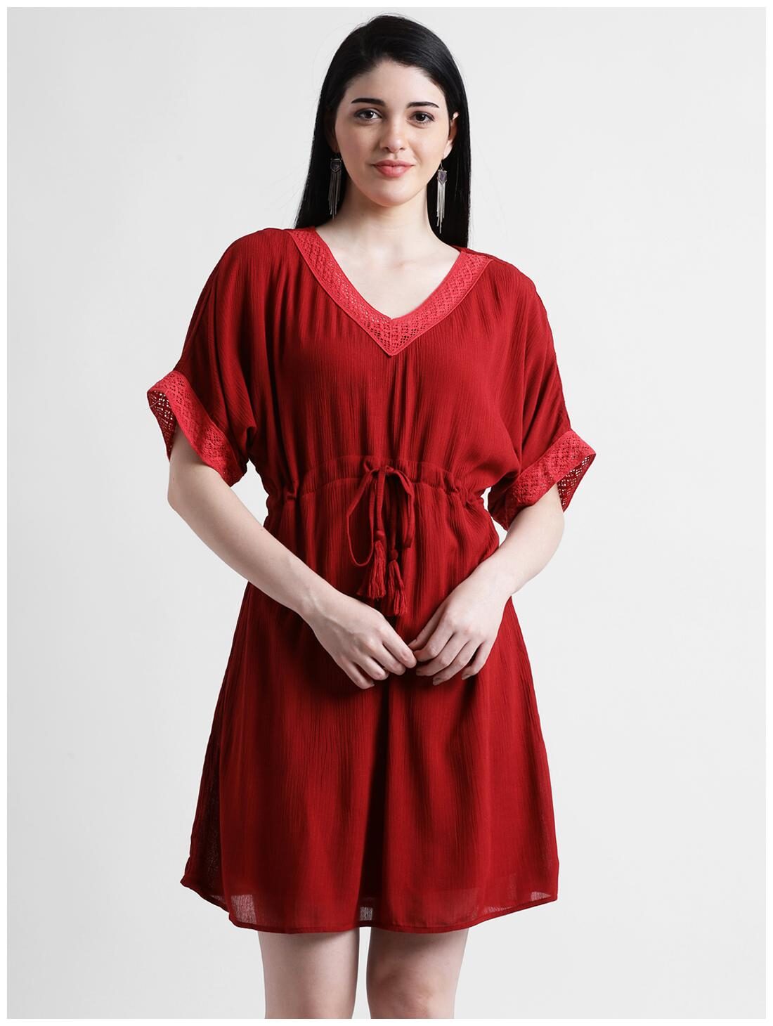 

Zink London Maroon Solid Fit flare dress