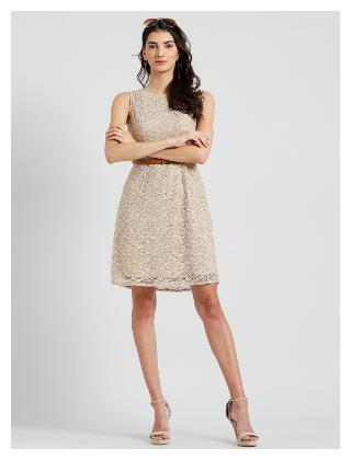 

Zink London Beige Geometric A-line dress