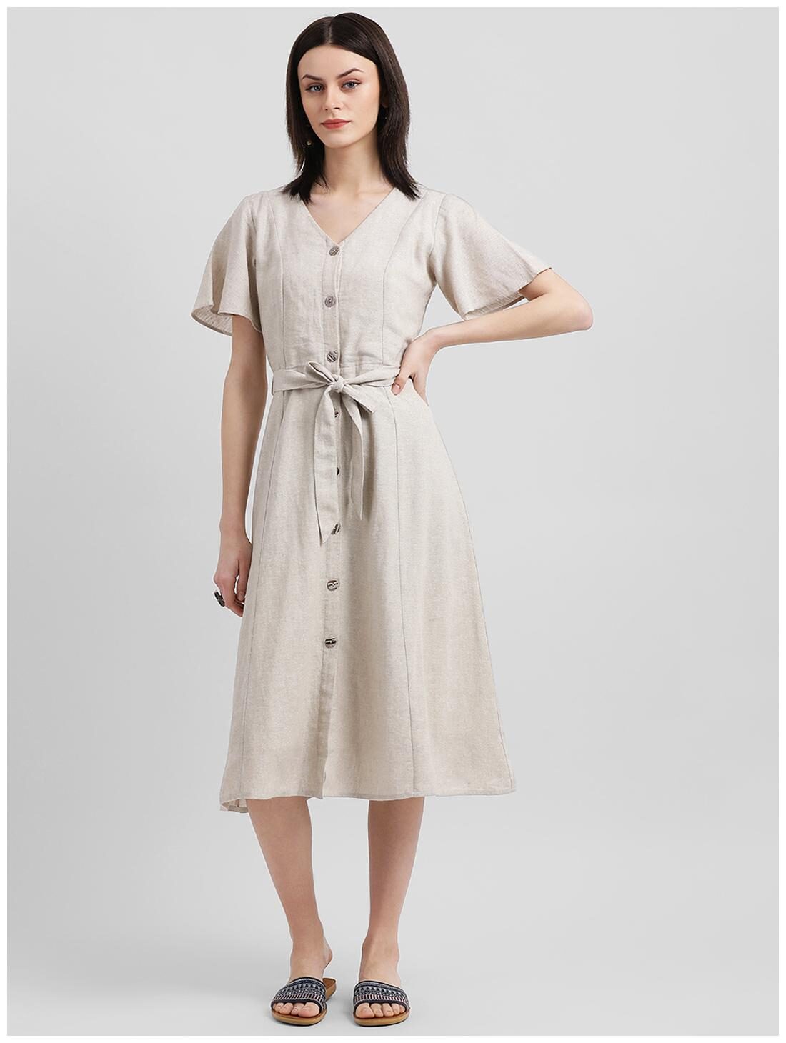 

Zink London Beige Solid Shirt dress