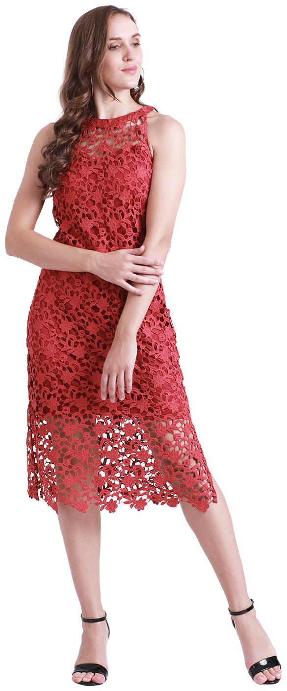 

Zink London Red Self design Sheath dress