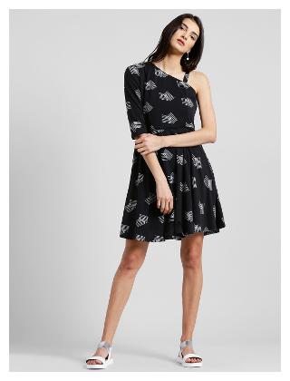 

Zink London Black Geometric Fit flare dress