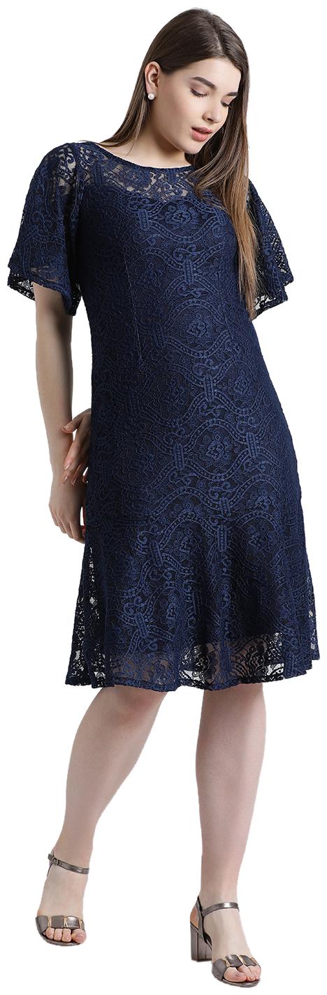 

Zink London Blue Self design A-line dress