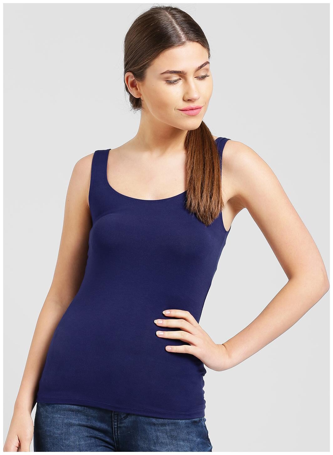 

Zink London Women Blue Body fit Round neck Polyester Tank top