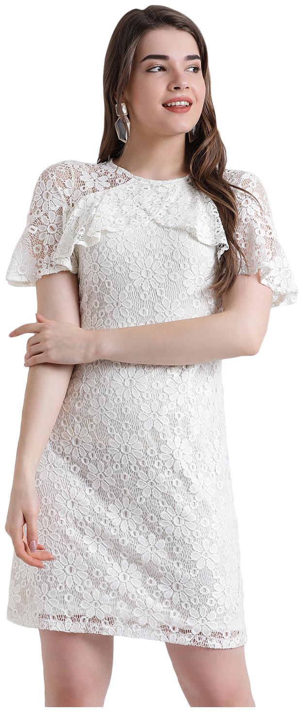 

Zink London White Self design A-line dress
