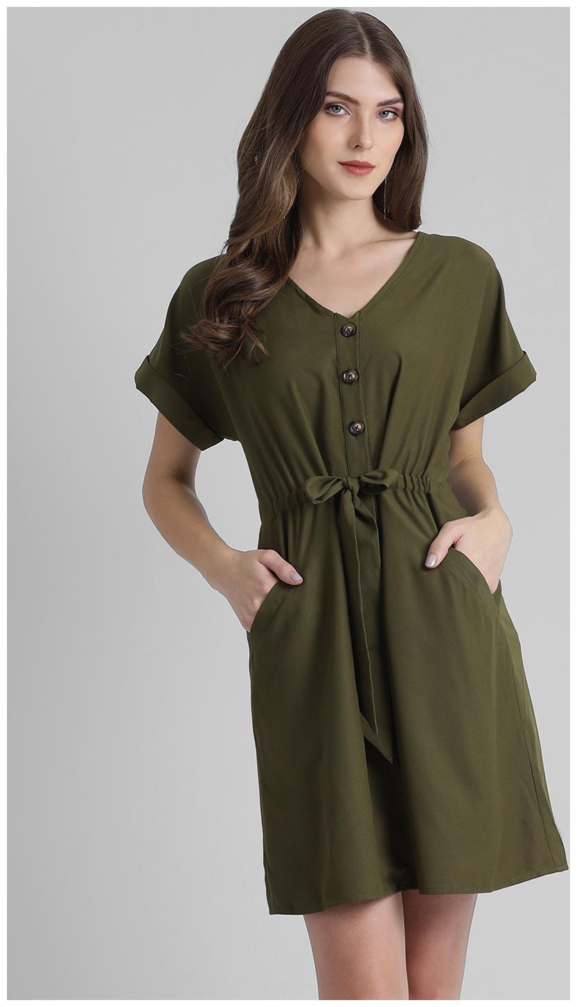 

Zink London Green Solid Shirt dress