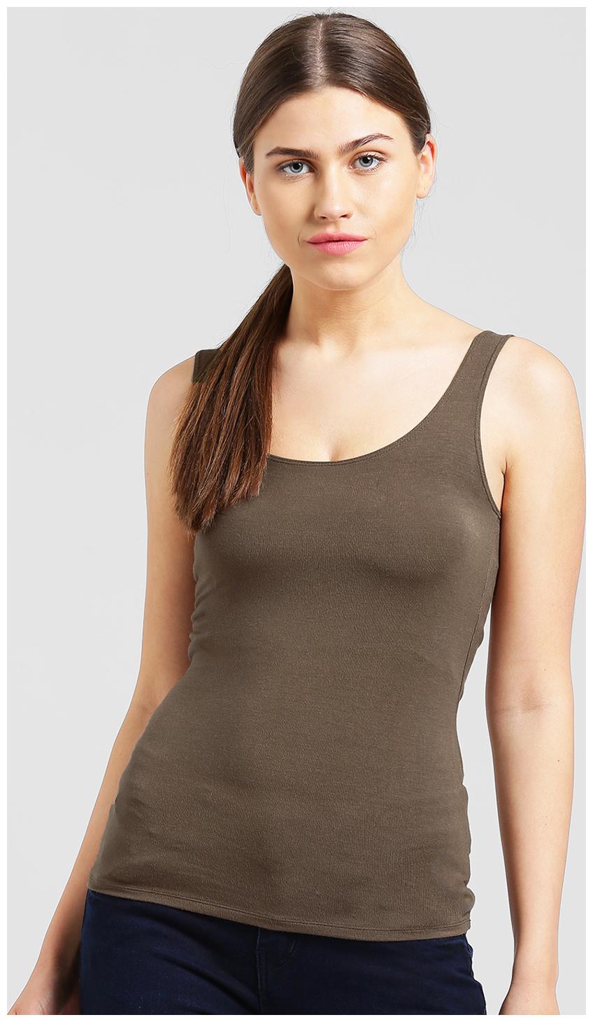 

Zink London Women Brown Body fit Round neck Polyester Tank top