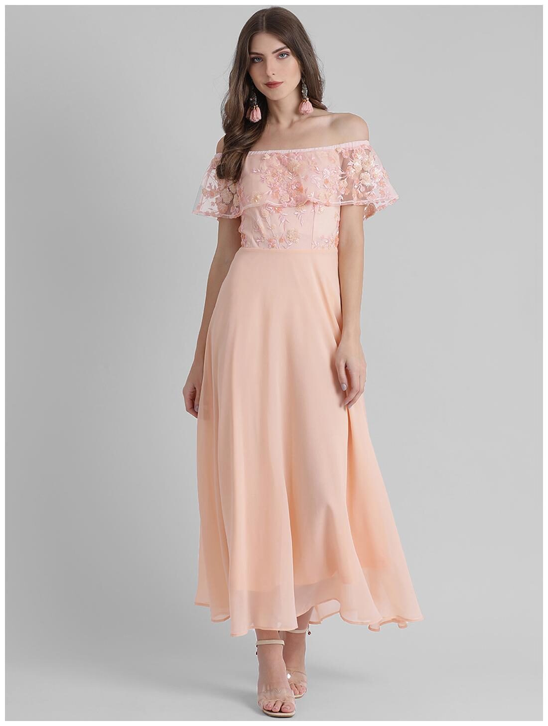 

Zink London Pink Self design Fit flare dress