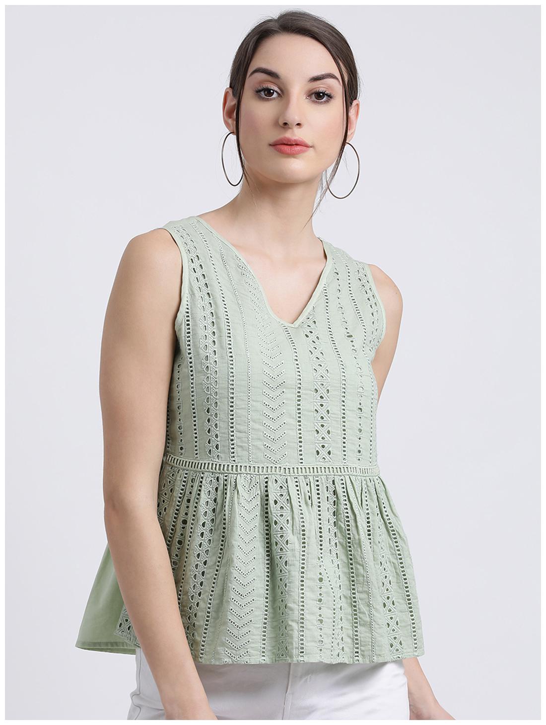 

Zink London Women Embroidered Peplum top - Green