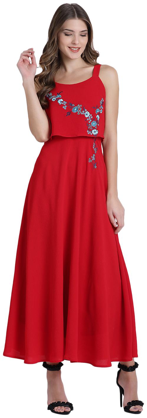 

Zink London Red Solid Maxi dress