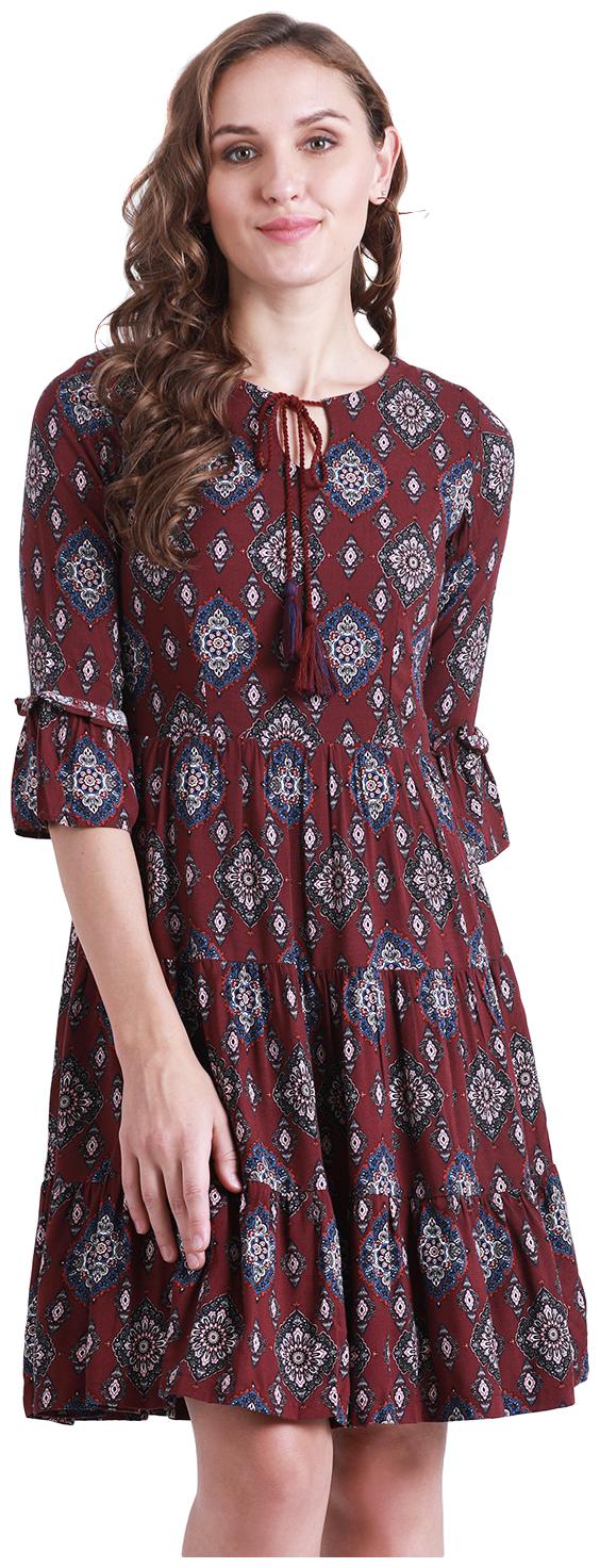 

Zink London Maroon Printed A-line dress