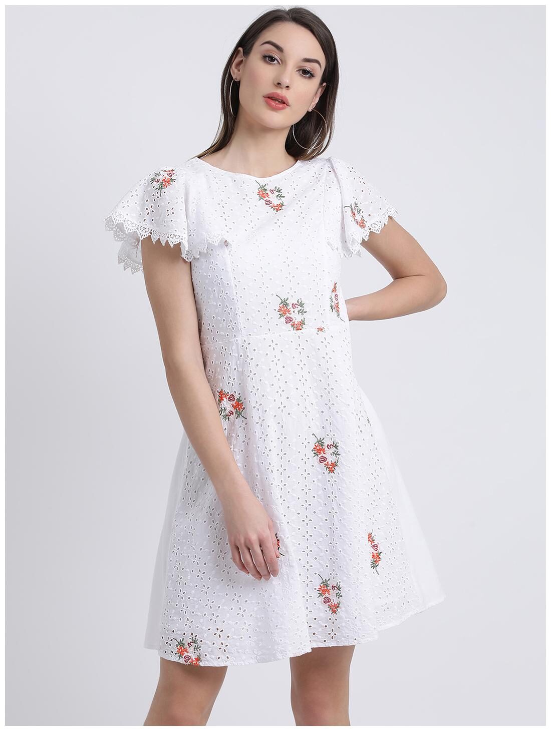 

Zink London White Embroidered A-line dress