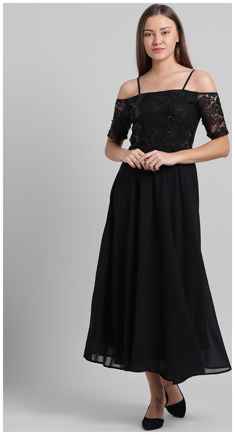 

Zink London Black Self design Empire dress
