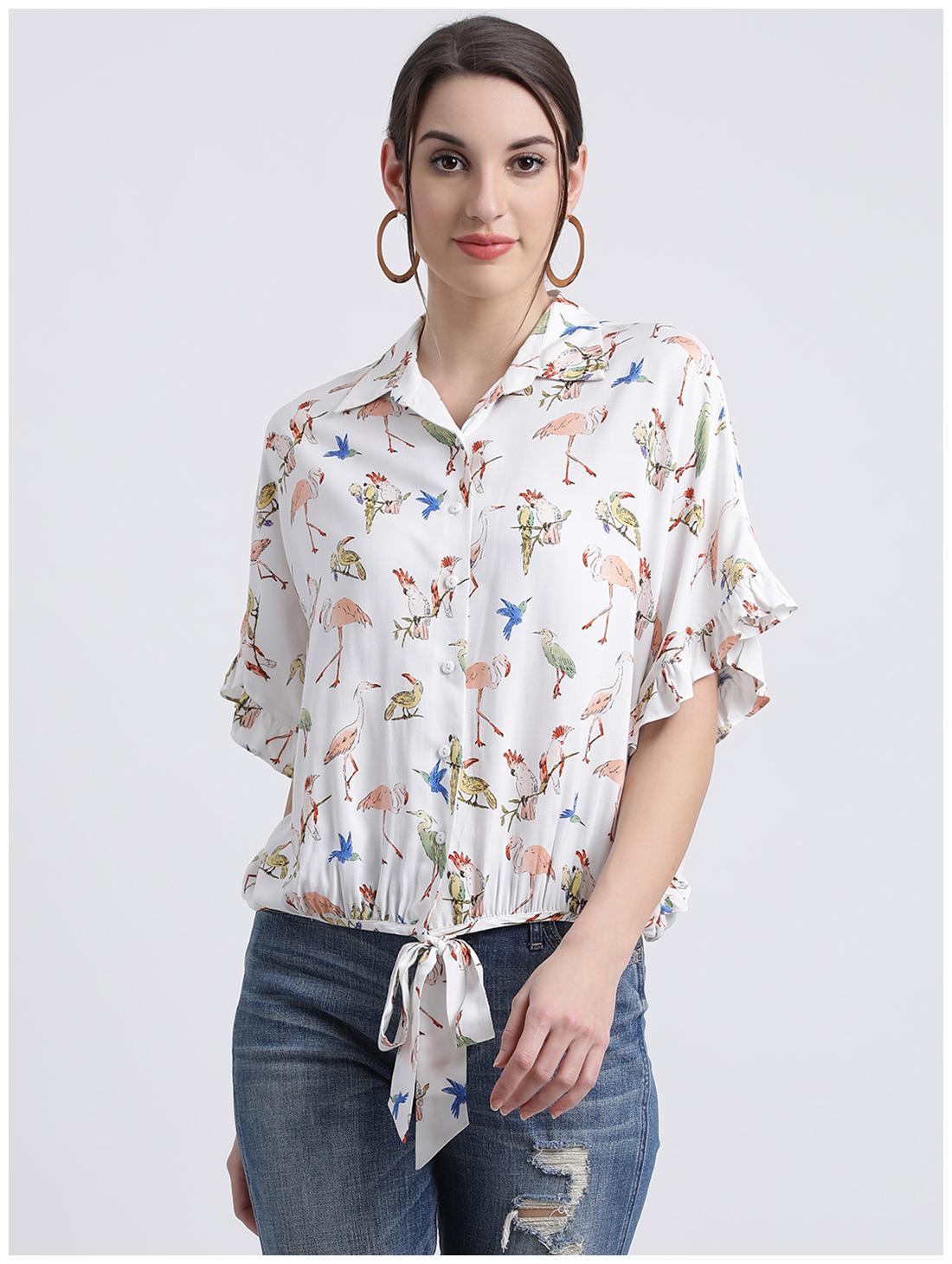 

Zink London Women Viscose Animal Print Shirt Style White