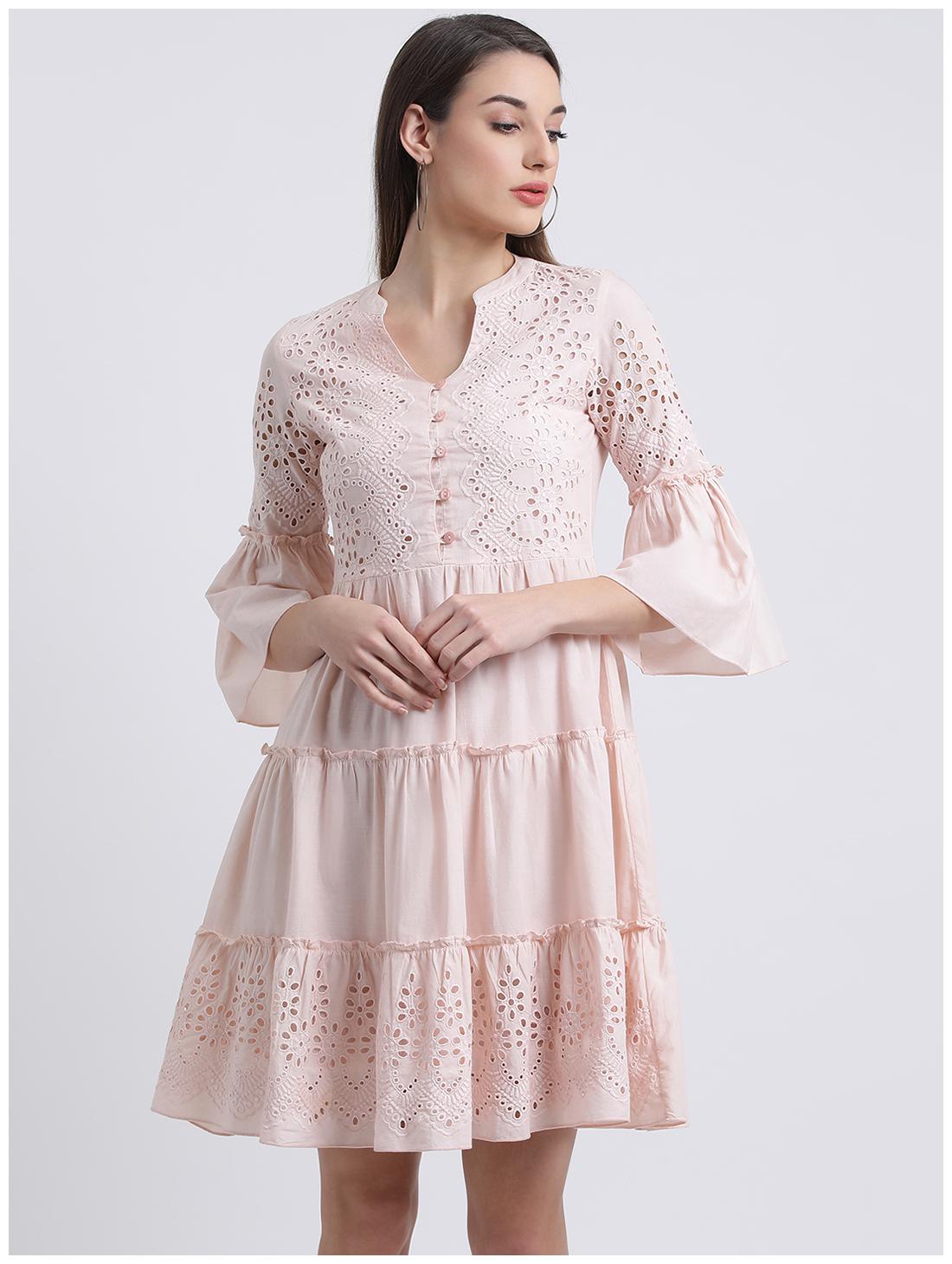 

Zink London Pink Embroidered Fit flare dress