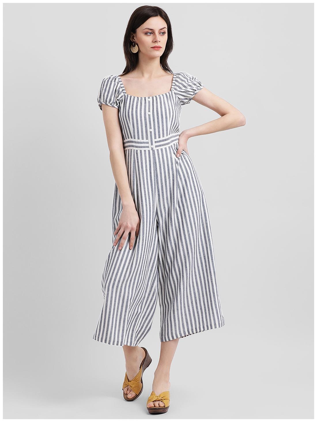 

Zink London Striped Jumpsuit - White Grey