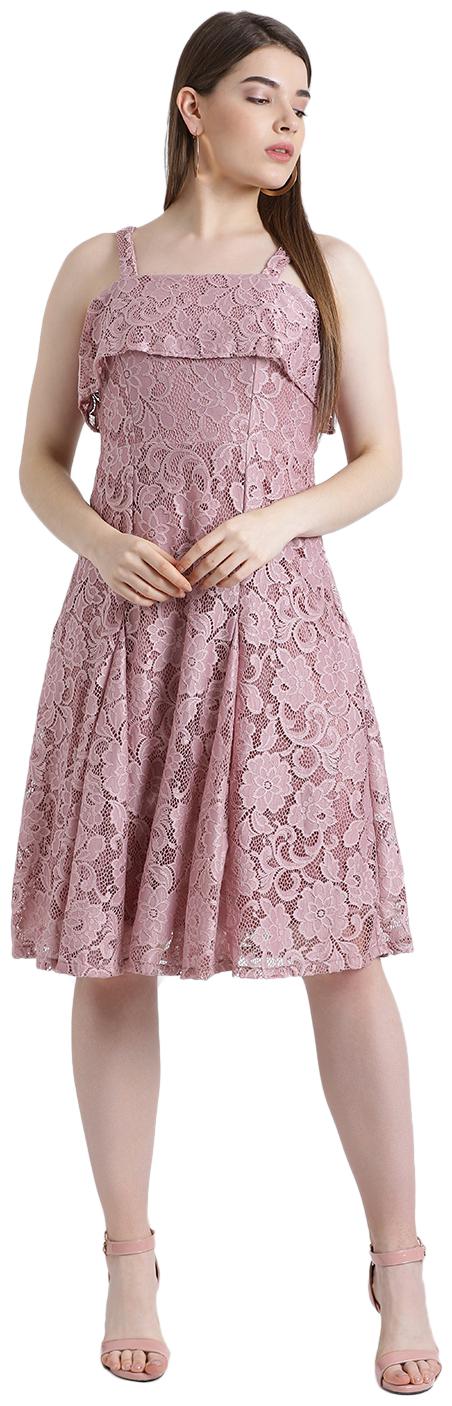 

Zink London Pink Self design A-line dress