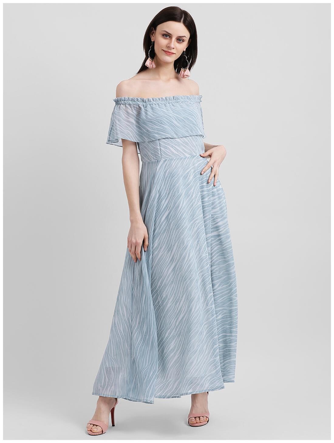 

Zink London Blue Printed Flared dress