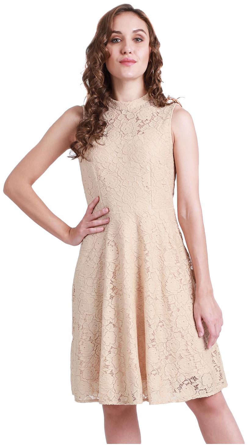 

Zink London Beige Self design A-line dress