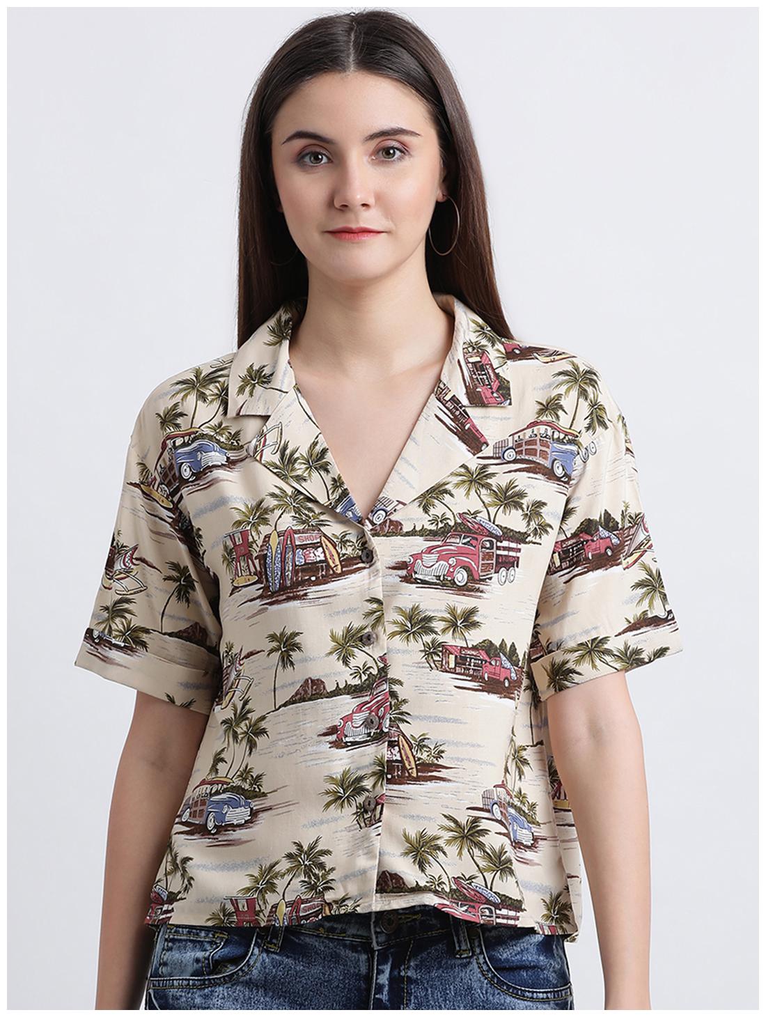 

Zink London Women Beige Printed Regular Fit Shirt