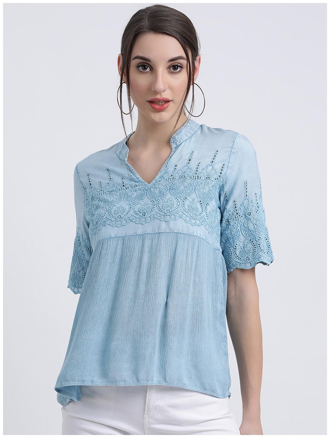 

Zink London Women Embroidered Blouson top - Blue