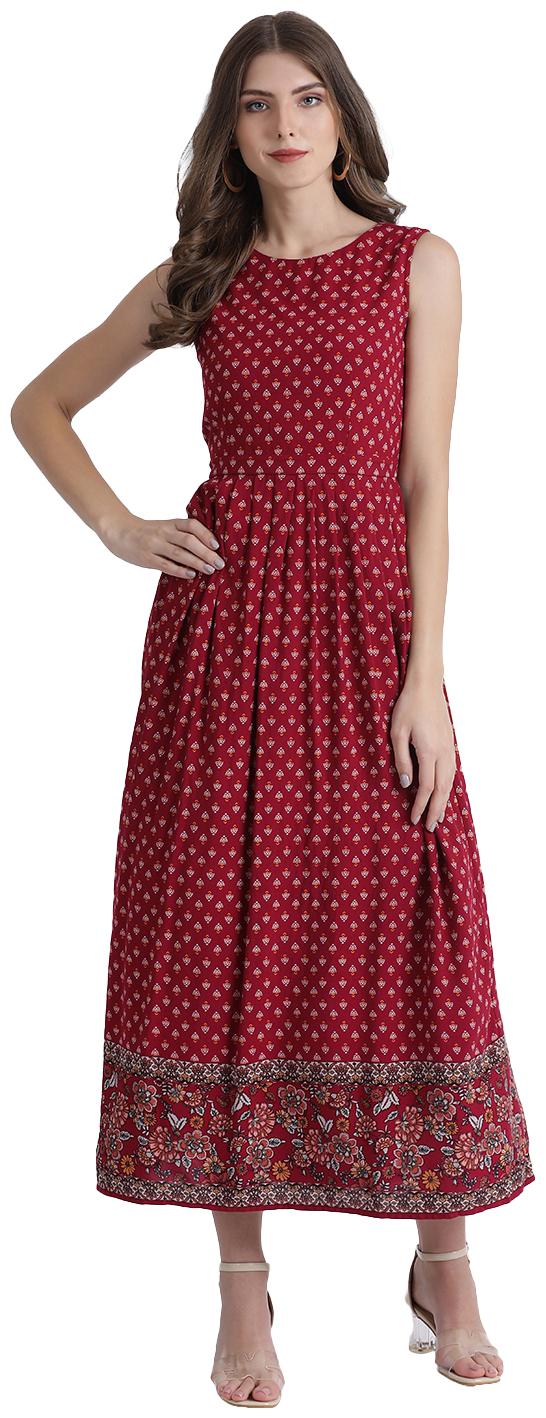 

Zink London Maroon Printed Maxi dress