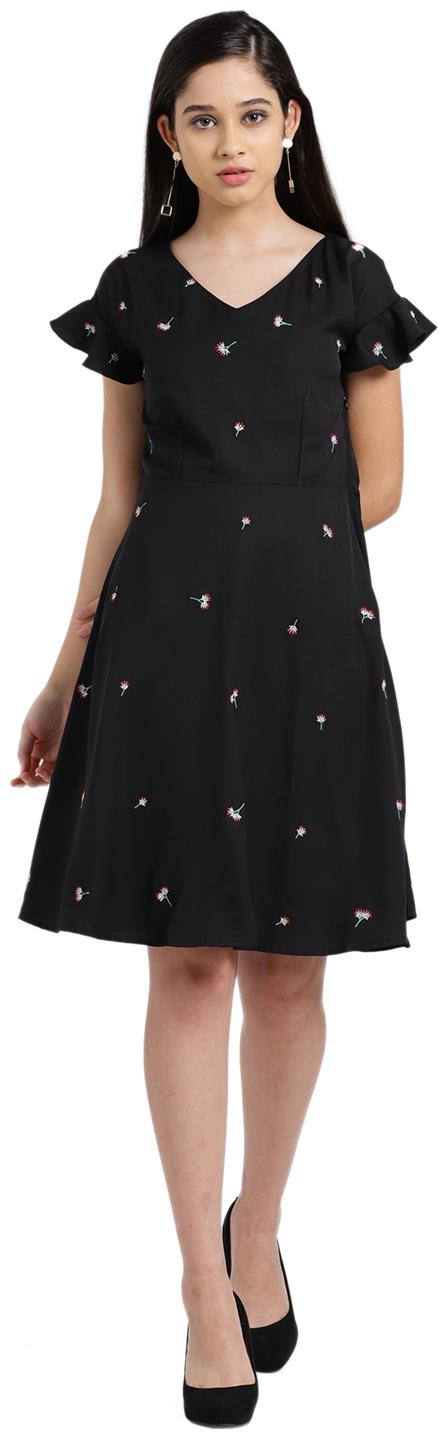 

Zink London Black Embroidered Fit flare dress