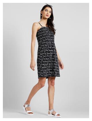 

Zink London Black Geometric A-line dress