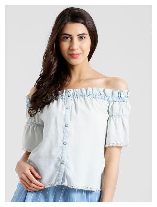 

Zink London Short Sleeves Solid Bardot Top for Women