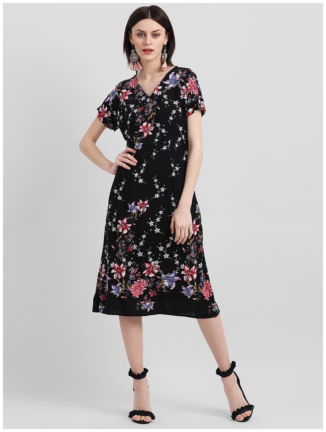 

Zink London Black Floral A-line dress
