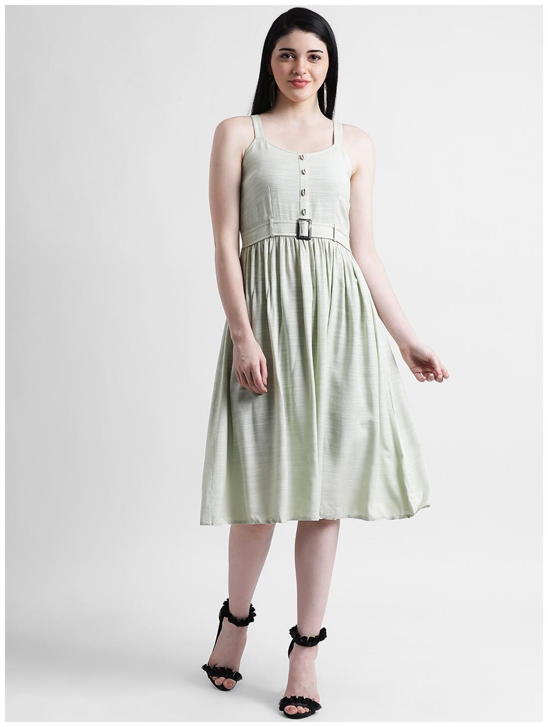 

Zink London Women Green Solid A-Line Dress