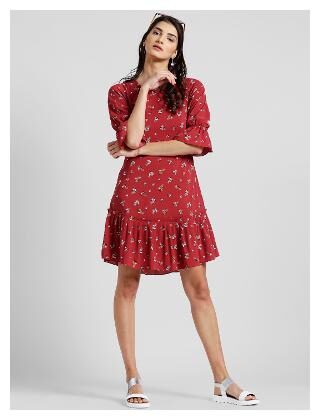 

Zink London Red Geometric Fit flare dress