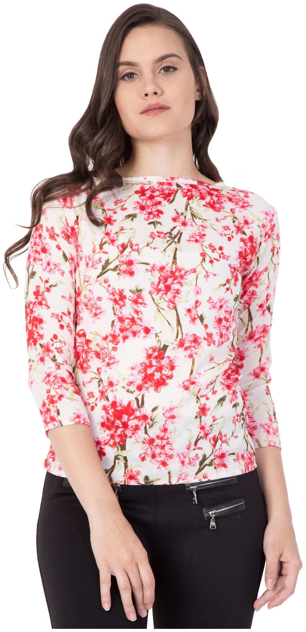 

ZISAAN Women Floral Regular top - Pink White