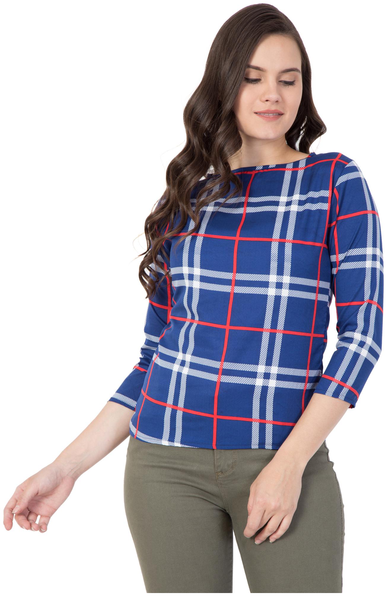 

ZISAAN Women Checked Regular top - Blue