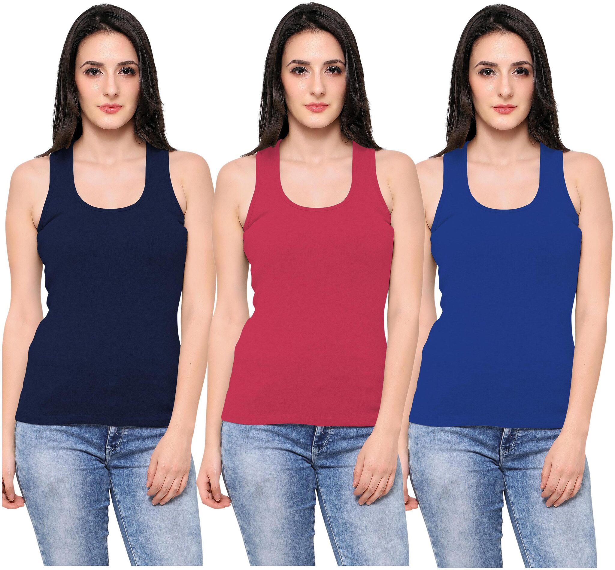 

Ziya Women Blue Red Regular fit Round neck Cotton Tank top