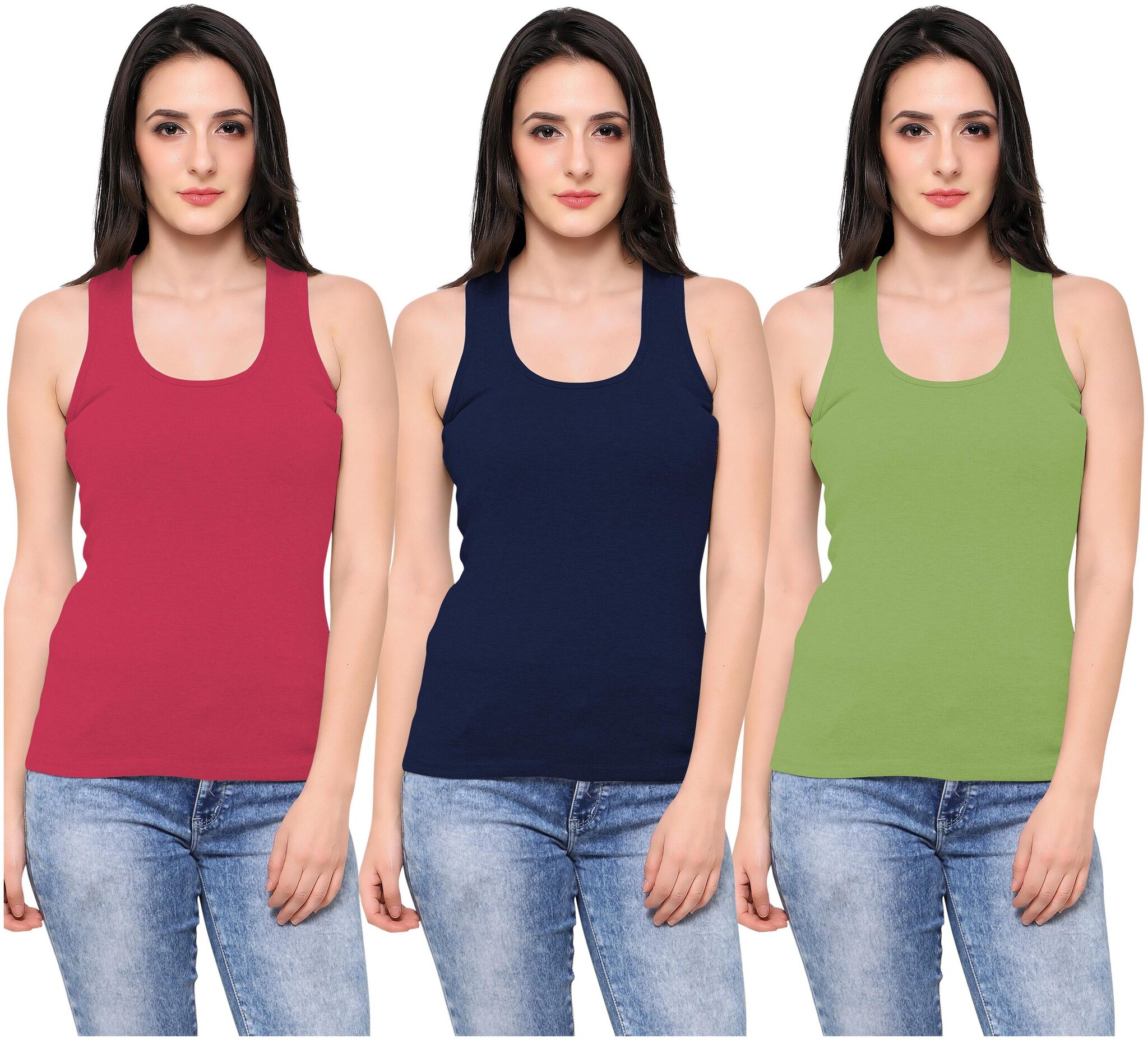 

Ziya Women Red Blue Regular fit Round neck Cotton Tank top