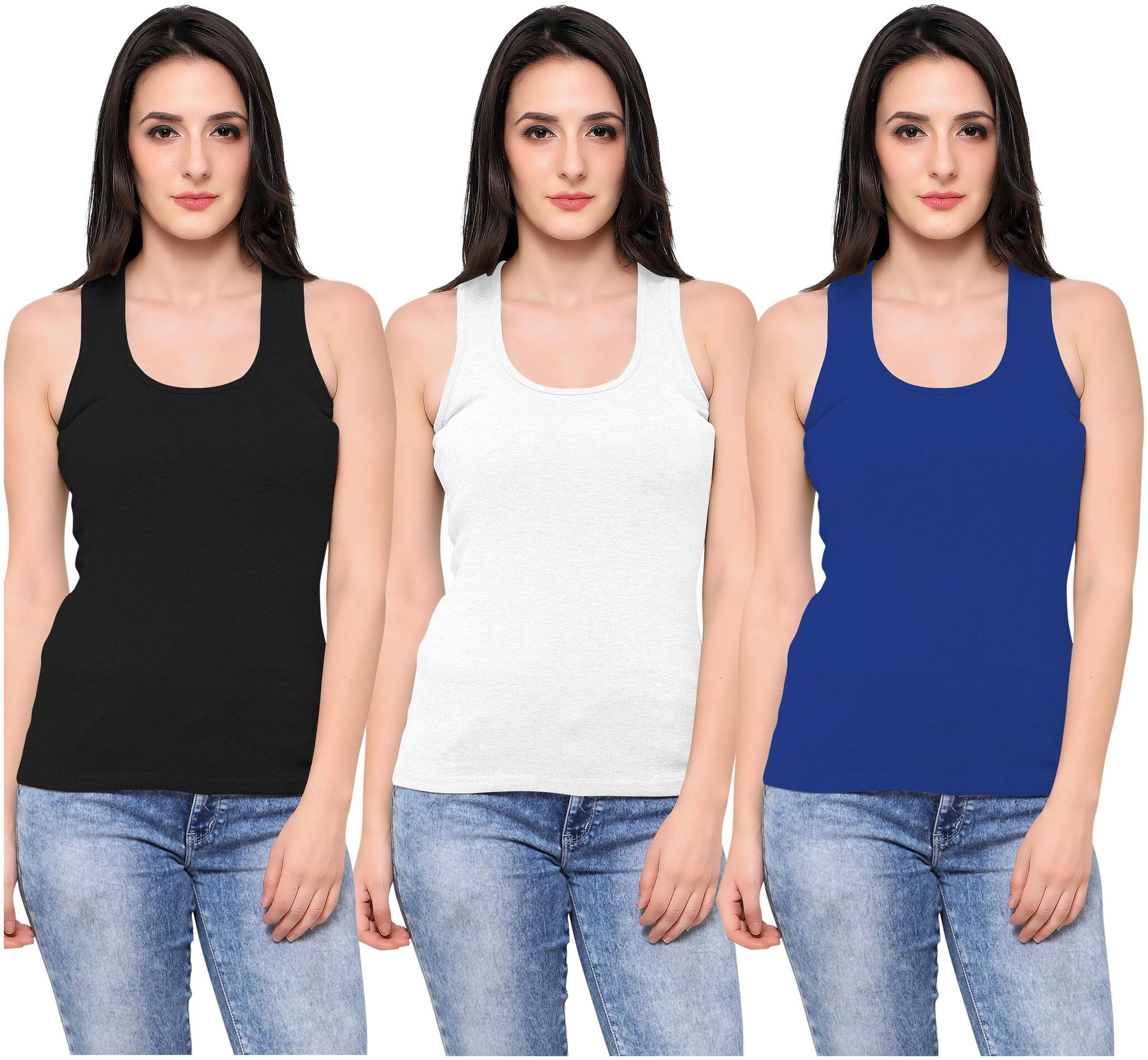 

Ziya Women Black White Regular fit Round neck Cotton Tank top