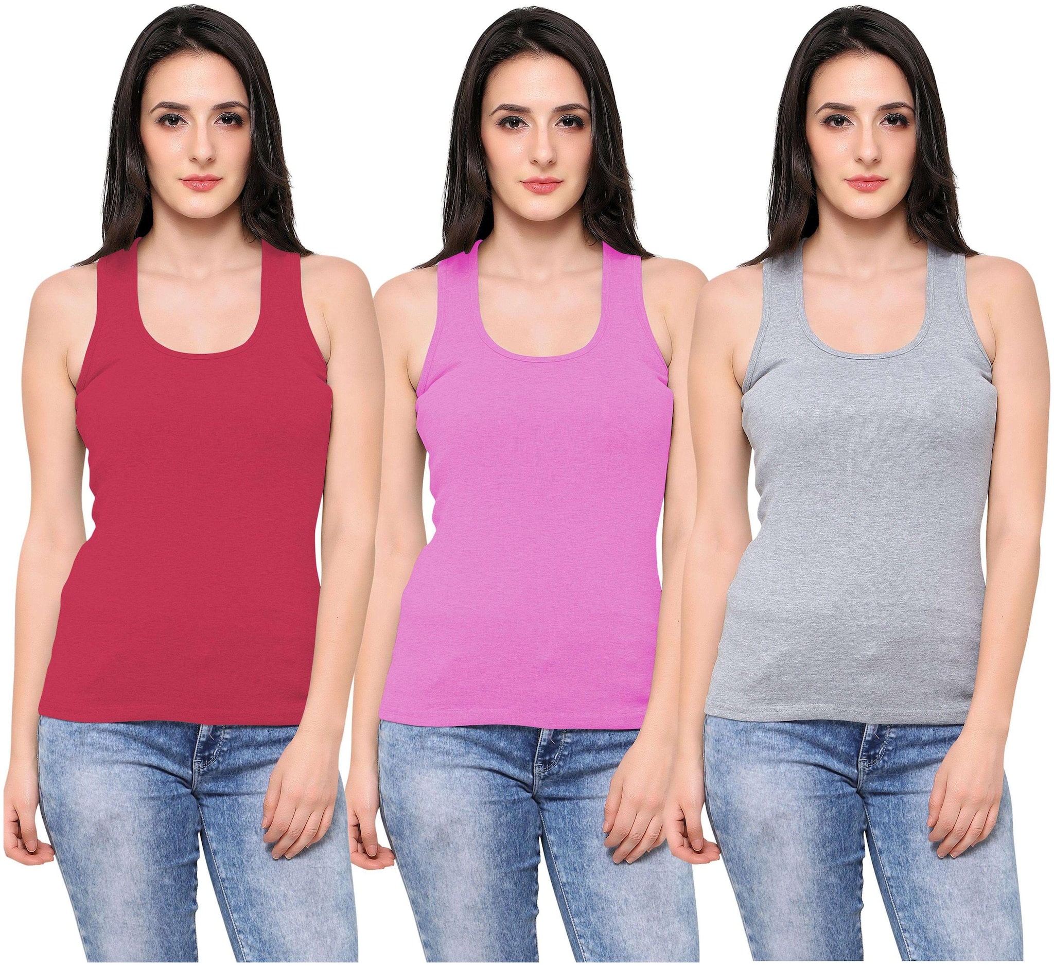 

Ziya Women Red Pink Regular fit Round neck Cotton Tank top