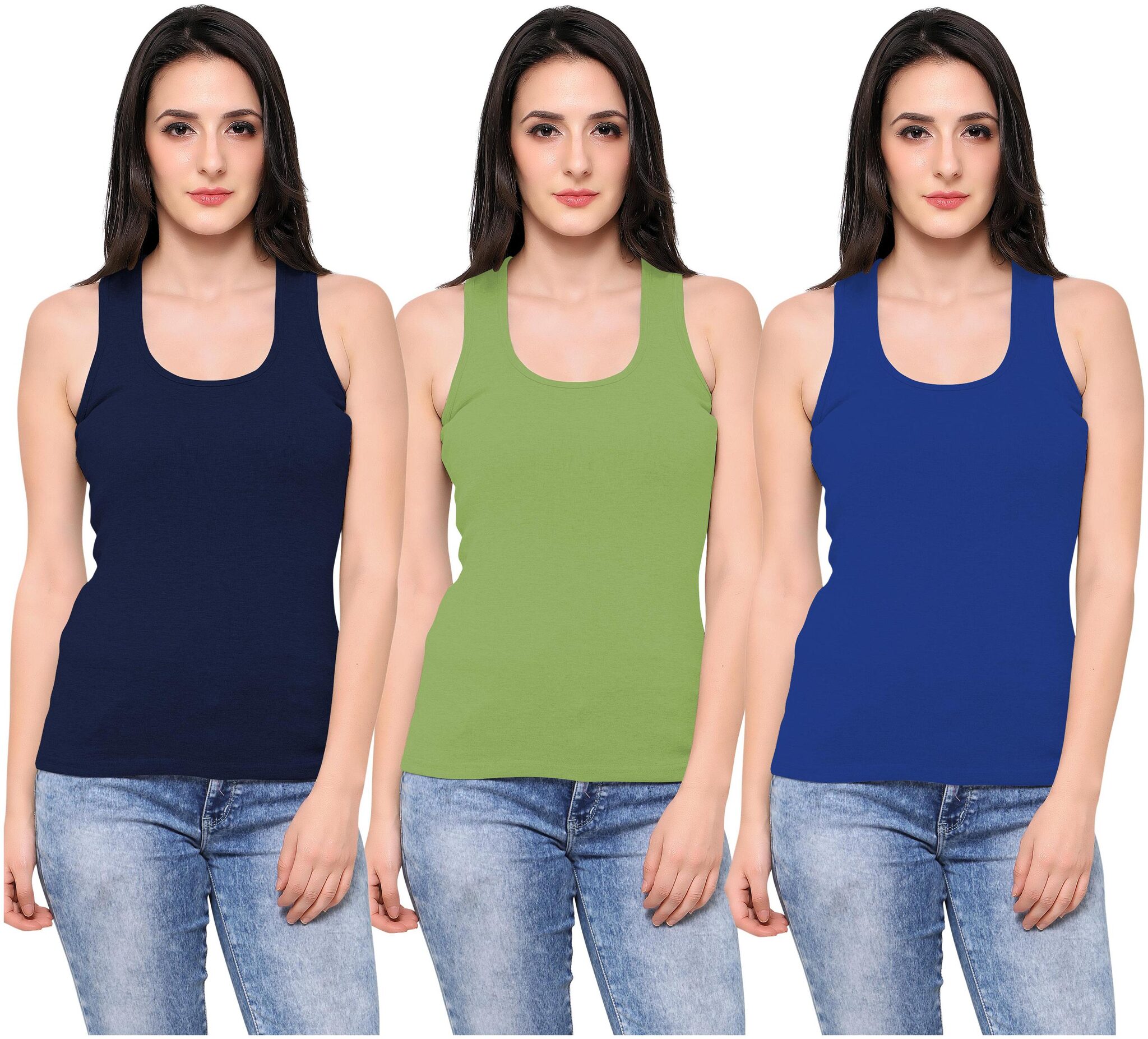 

Ziya Women Blue Green Regular fit Round neck Cotton Tank top