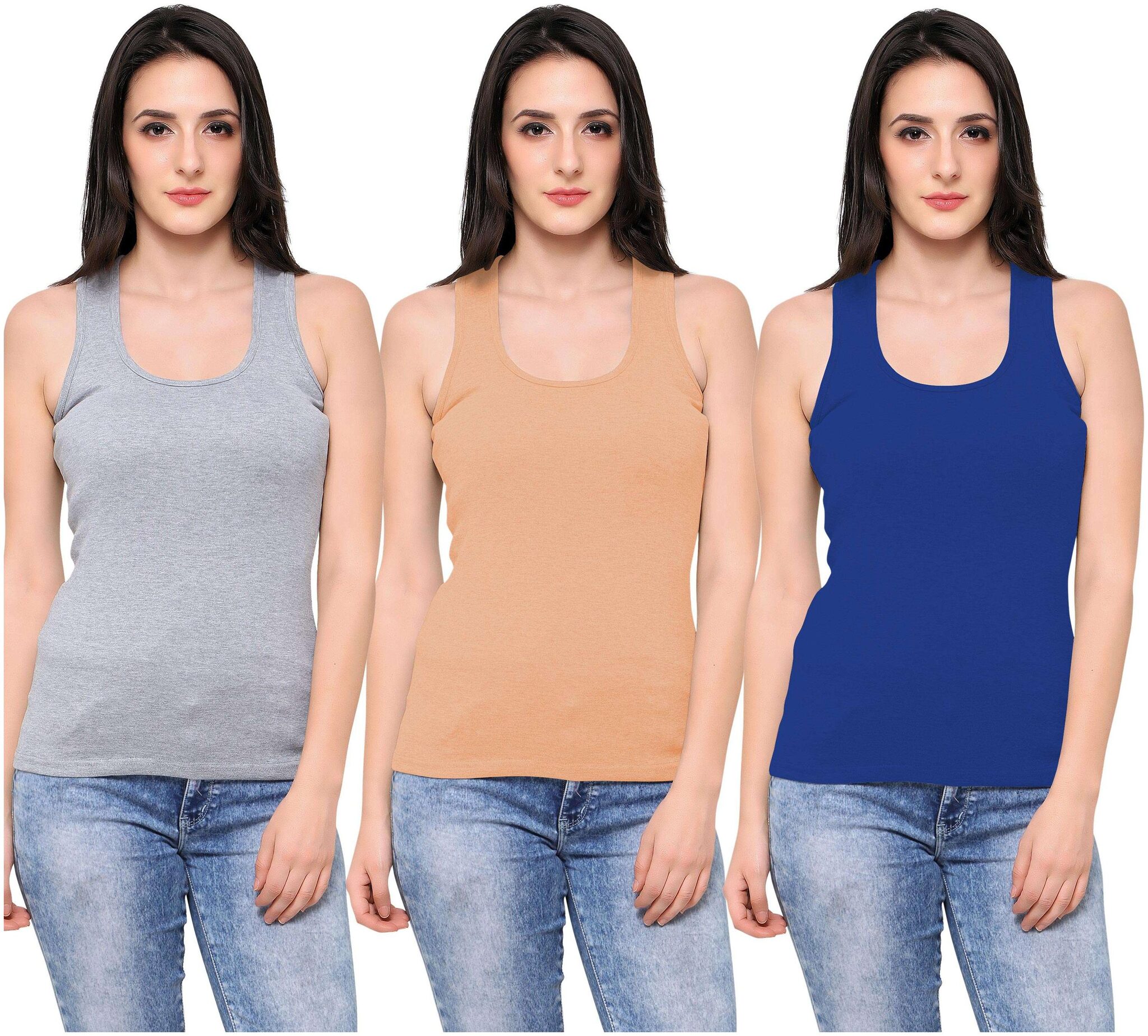 

Ziya Women Grey Beige Regular fit Round neck Cotton Tank top