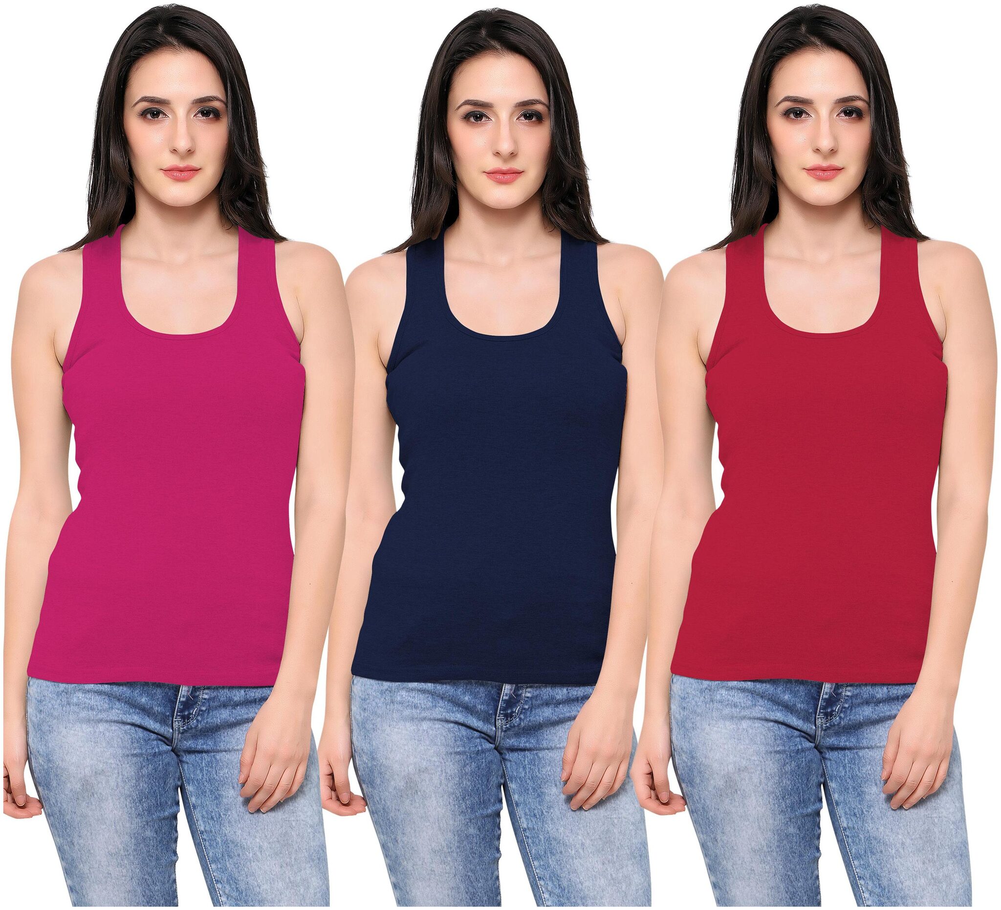 

Ziya Women Pink Blue Regular fit Round neck Cotton Tank top