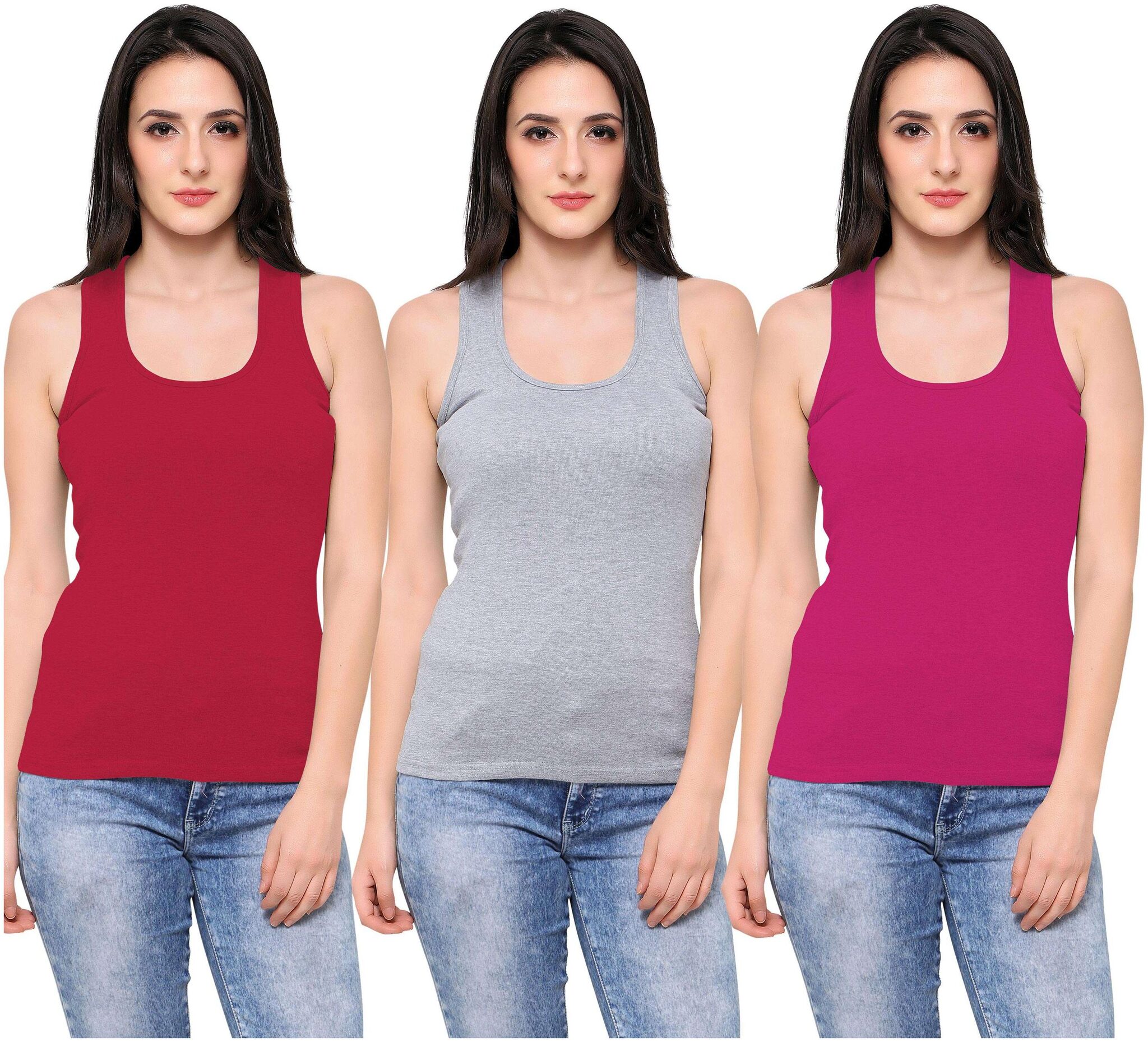 

Ziya Women Red Grey Regular fit Round neck Cotton Tank top