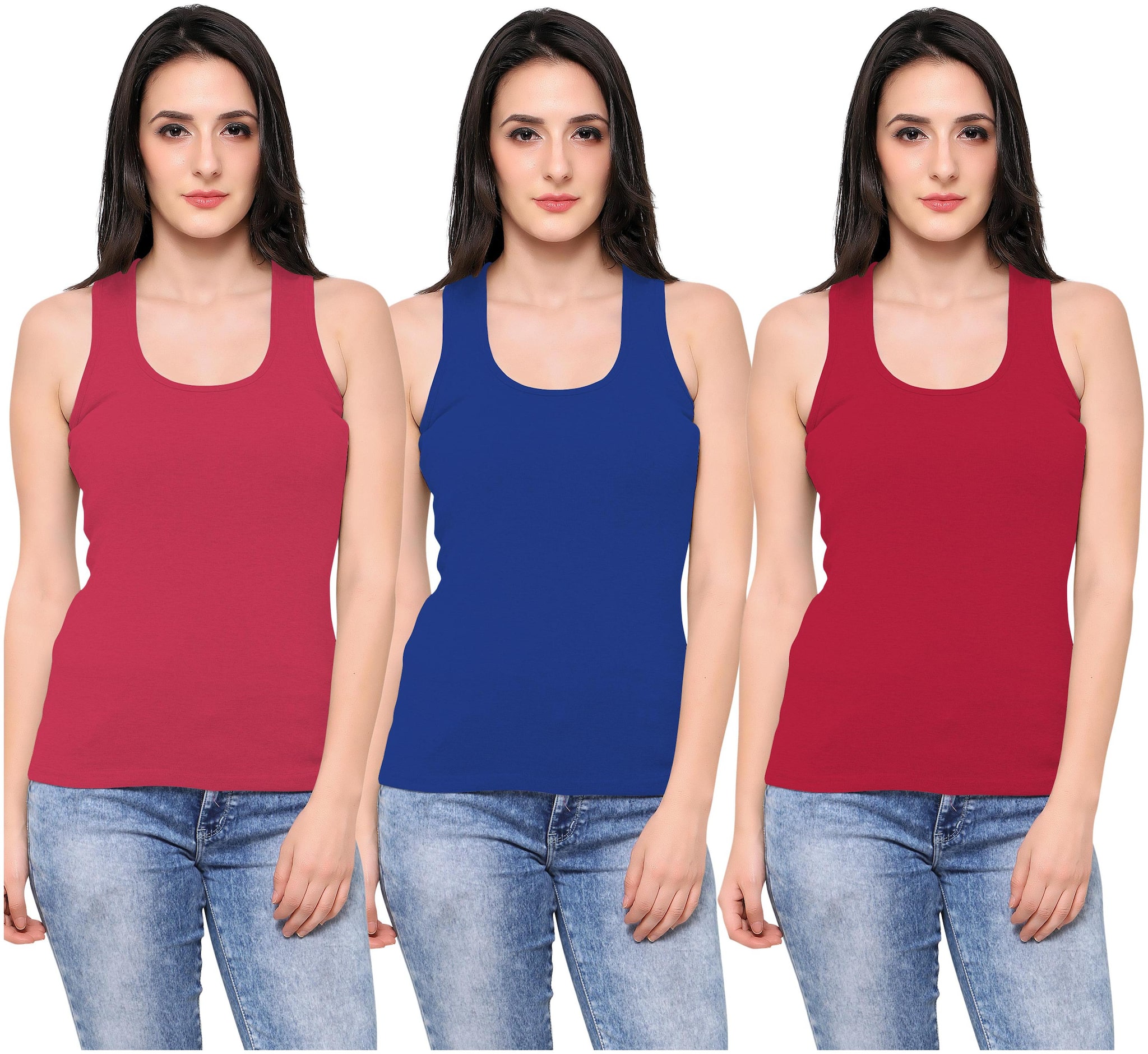 

Ziya Women Red Blue Regular fit Round neck Cotton Tank top