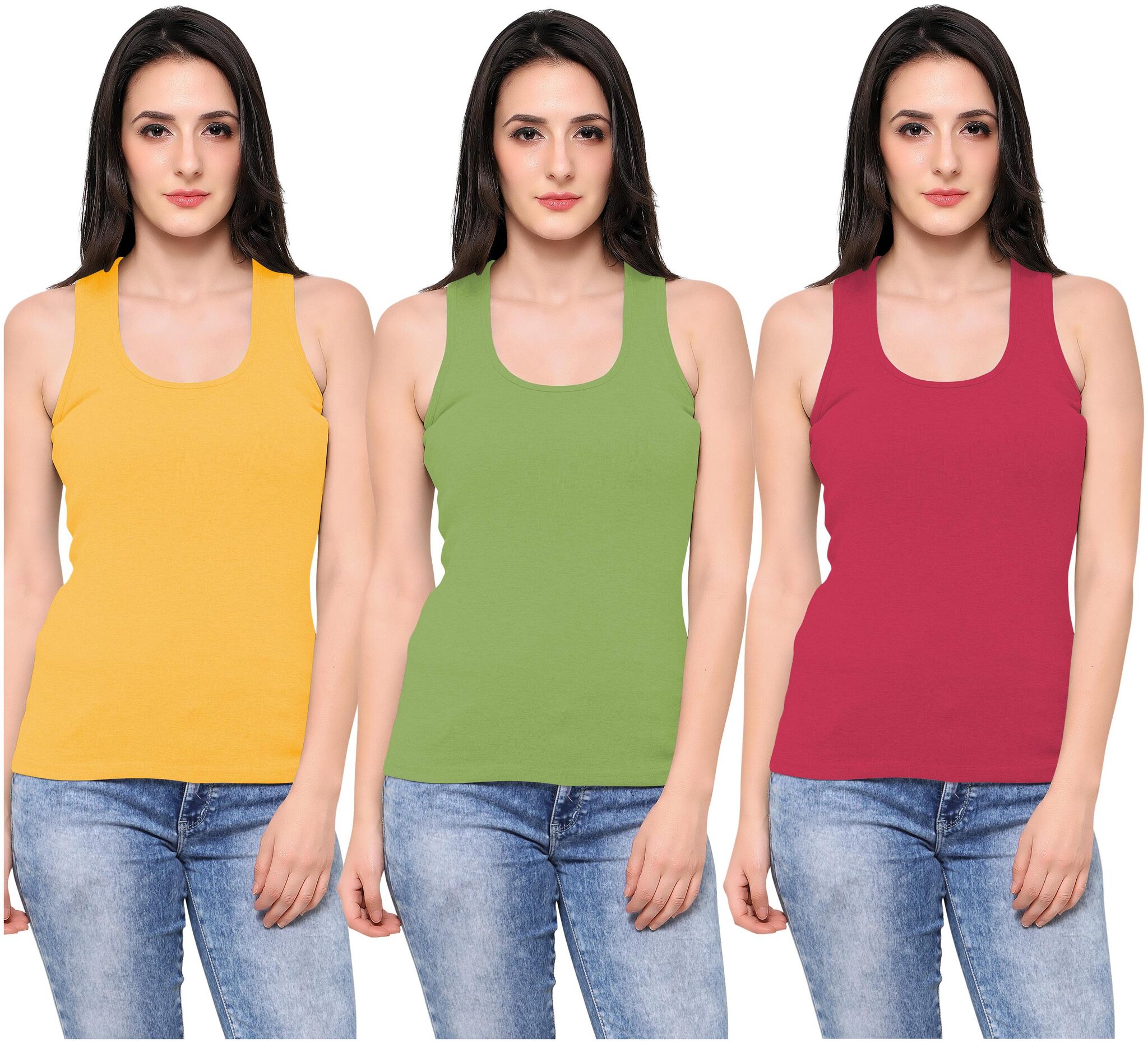 

Ziya Women Yellow Green Regular fit Round neck Cotton Tank top