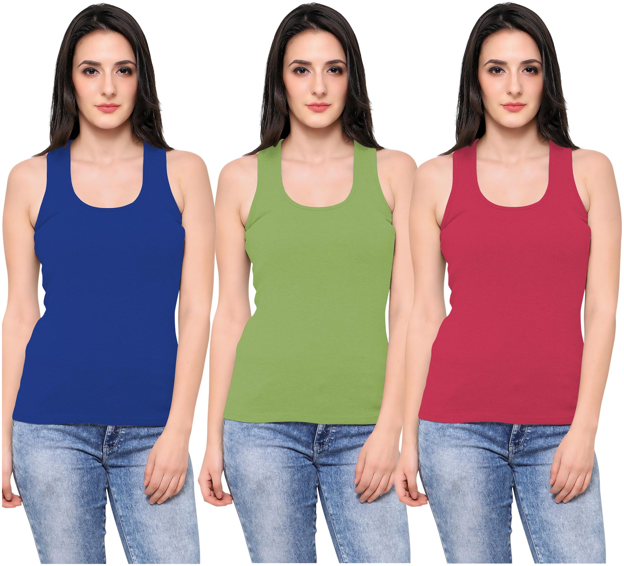 

Ziya Women Blue Green Regular fit Round neck Cotton Tank top
