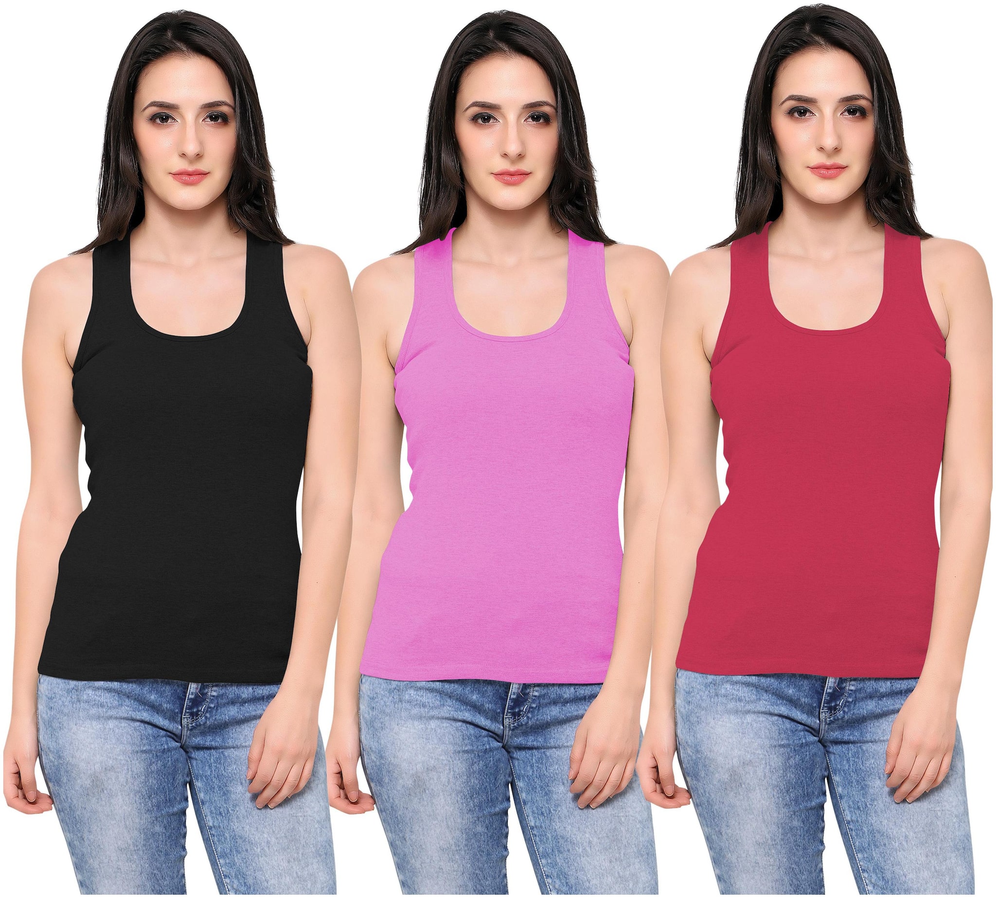 

Ziya Women Black Pink Regular fit Round neck Cotton Tank top
