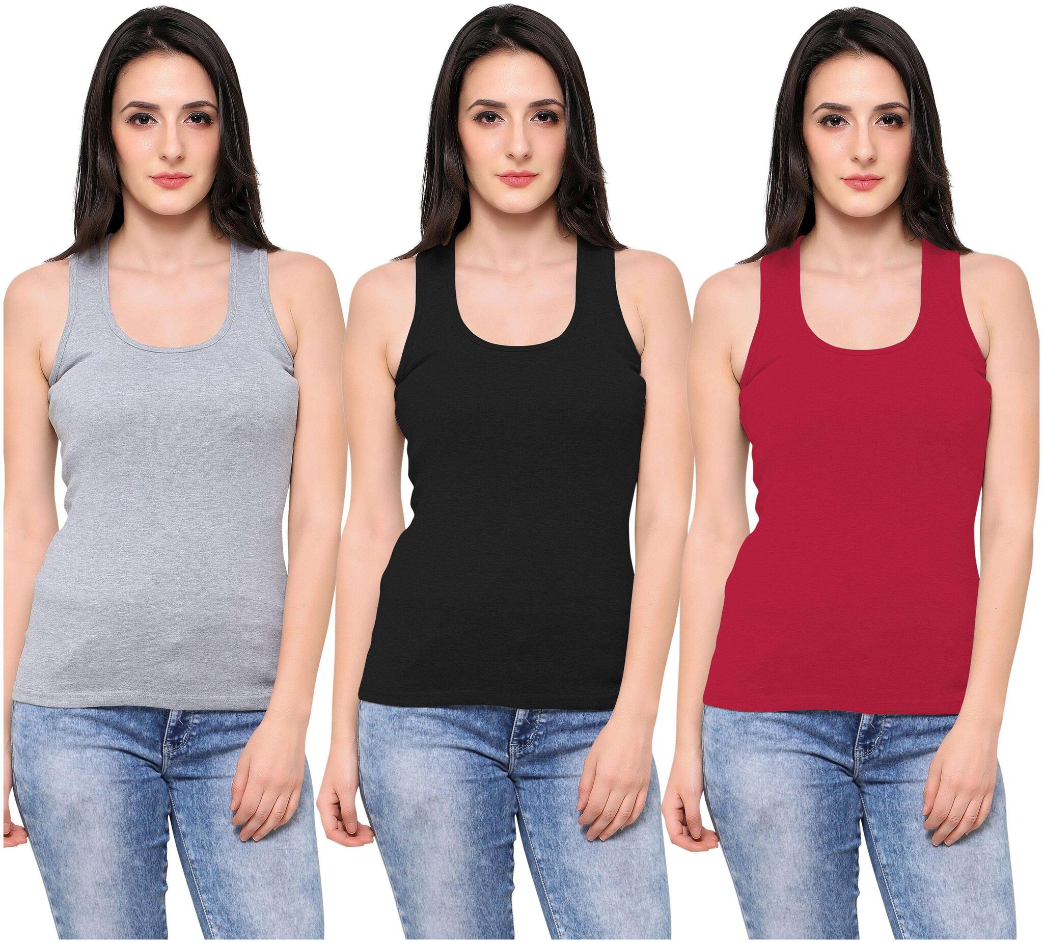 

Ziya Women Grey Black Regular fit Round neck Cotton Tank top