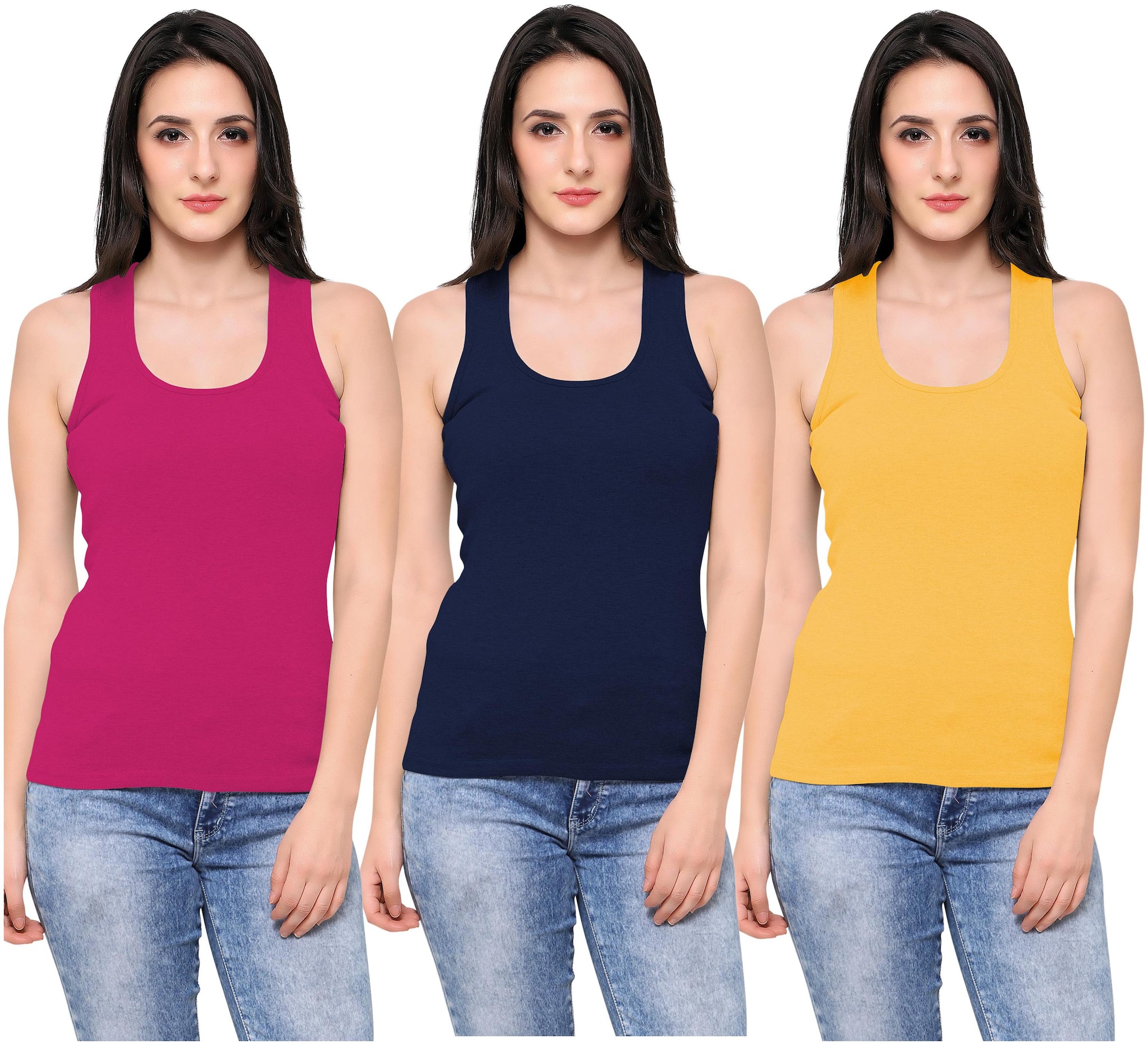 

Ziya Women Pink Blue Regular fit Round neck Cotton Tank top