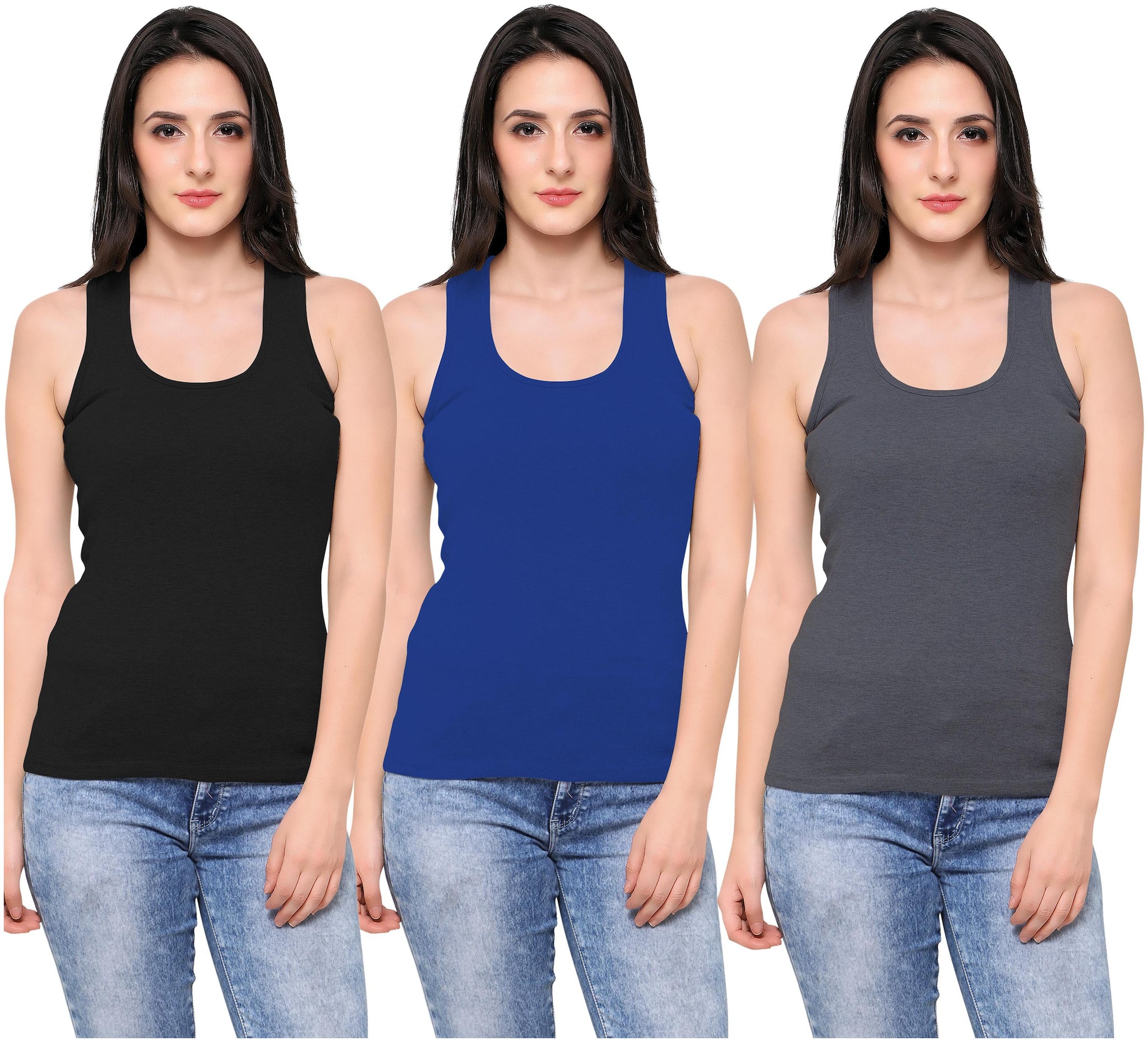 

Ziya Women Black Blue Regular fit Round neck Cotton Tank top