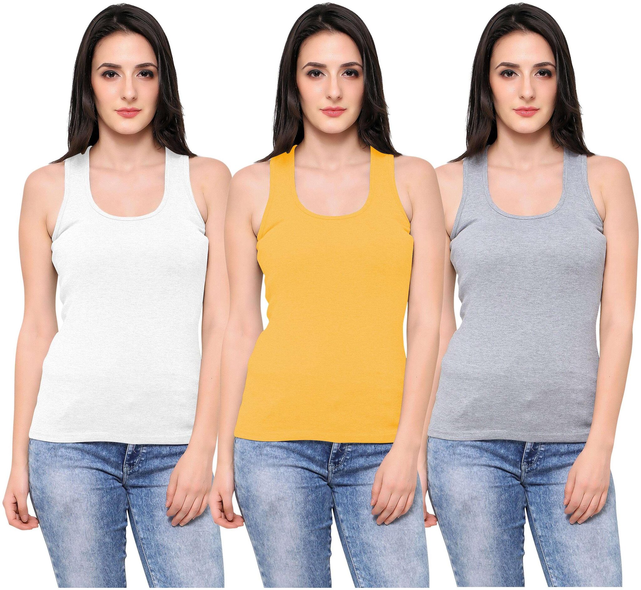 

Ziya Women White Grey Regular fit Round neck Cotton Tank top